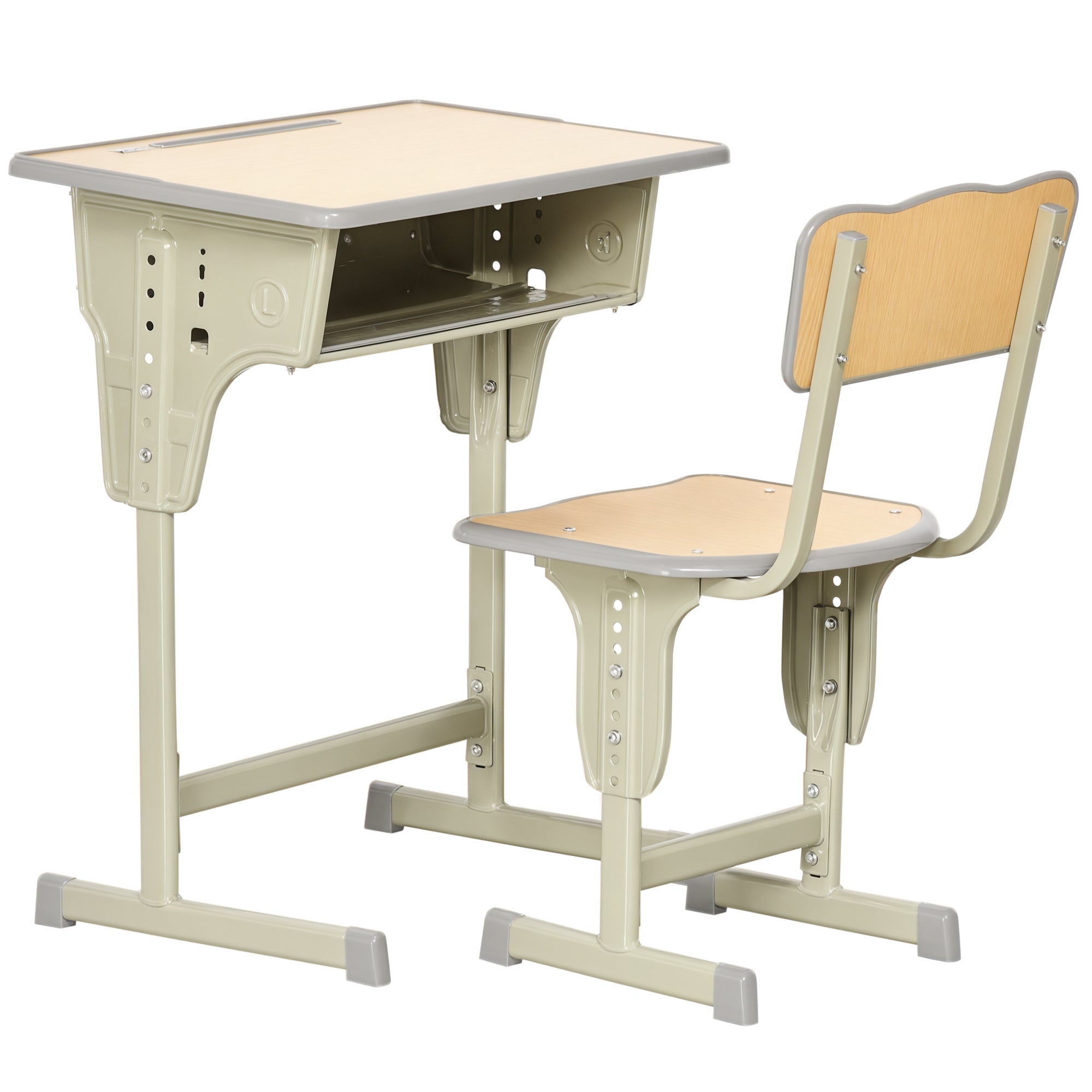 Kids Desk and Chair Set for 6+ Year Olds Height Adjustable Children's Desk with Drawer and Hook Natural