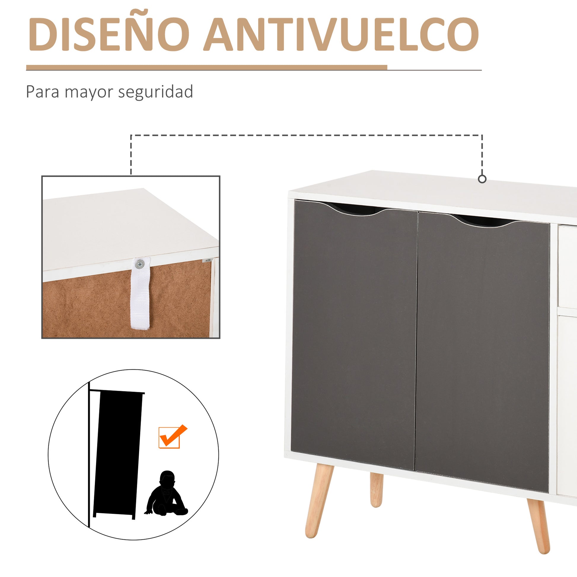 Modern Sideboard for Living Room with 3 Doors and Drawer Auxiliary Furniture for Living Room Kitchen Bedroom 90x30x72 cm White and Gray