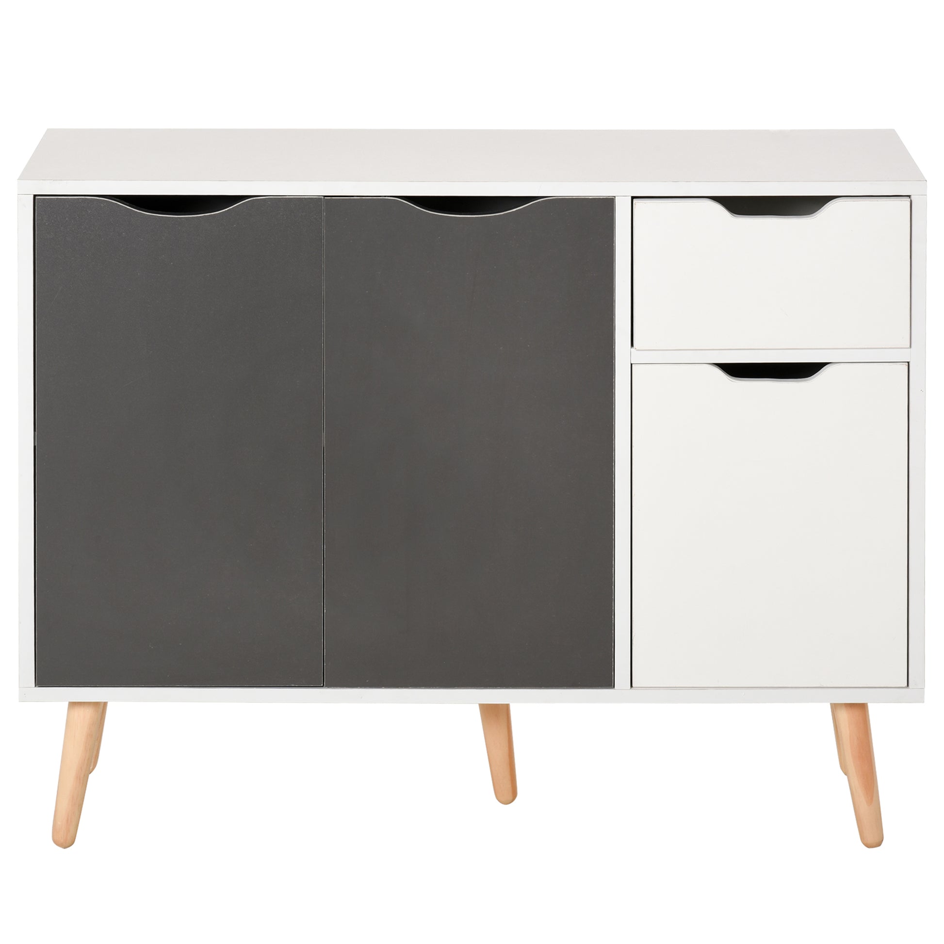 Modern Sideboard for Living Room with 3 Doors and Drawer Auxiliary Furniture for Living Room Kitchen Bedroom 90x30x72 cm White and Gray