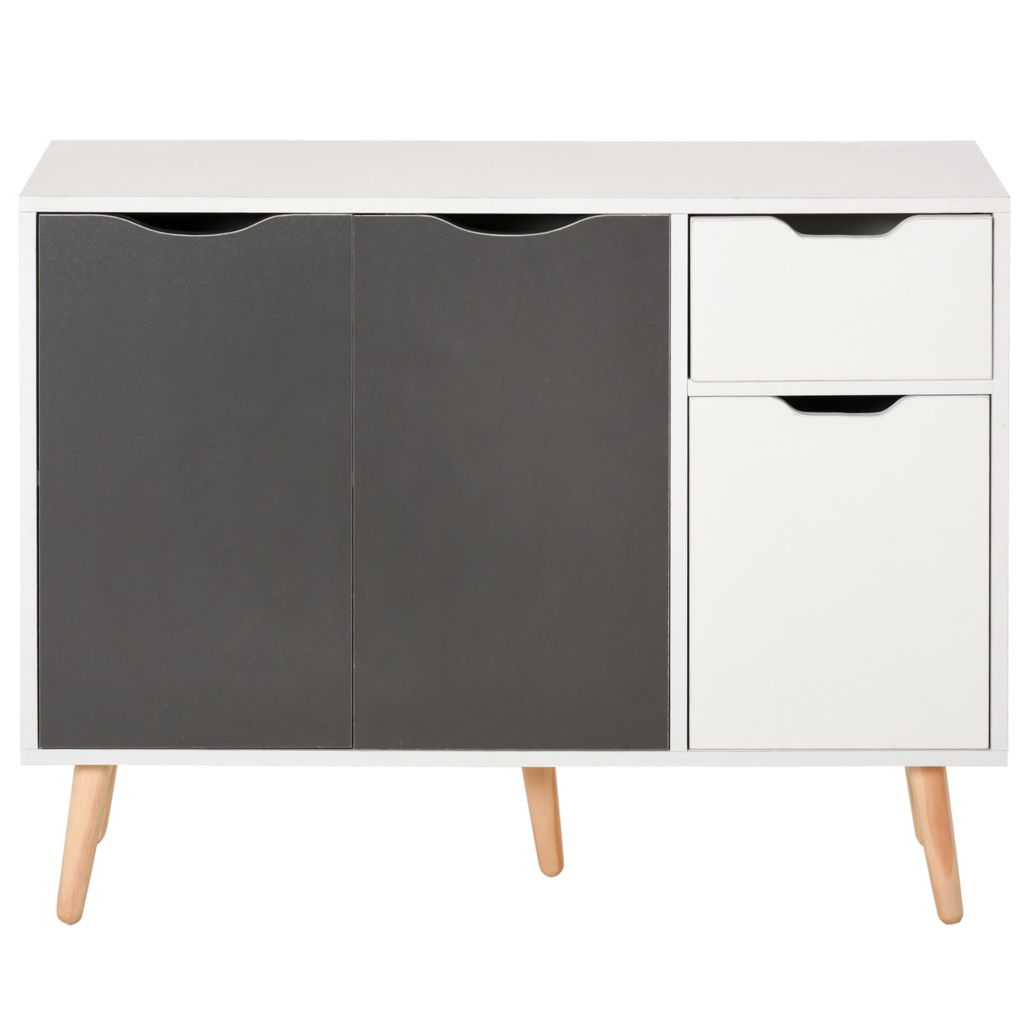 Modern Sideboard for Living Room with 3 Doors and Drawer Auxiliary Furniture for Living Room Kitchen Bedroom 90x30x72 cm White and Gray