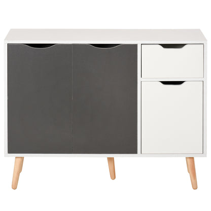 Modern Sideboard for Living Room with 3 Doors and Drawer Auxiliary Furniture for Living Room Kitchen Bedroom 90x30x72 cm White and Gray