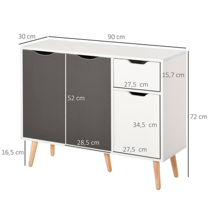 Modern Sideboard for Living Room with 3 Doors and Drawer Auxiliary Furniture for Living Room Kitchen Bedroom 90x30x72 cm White and Gray