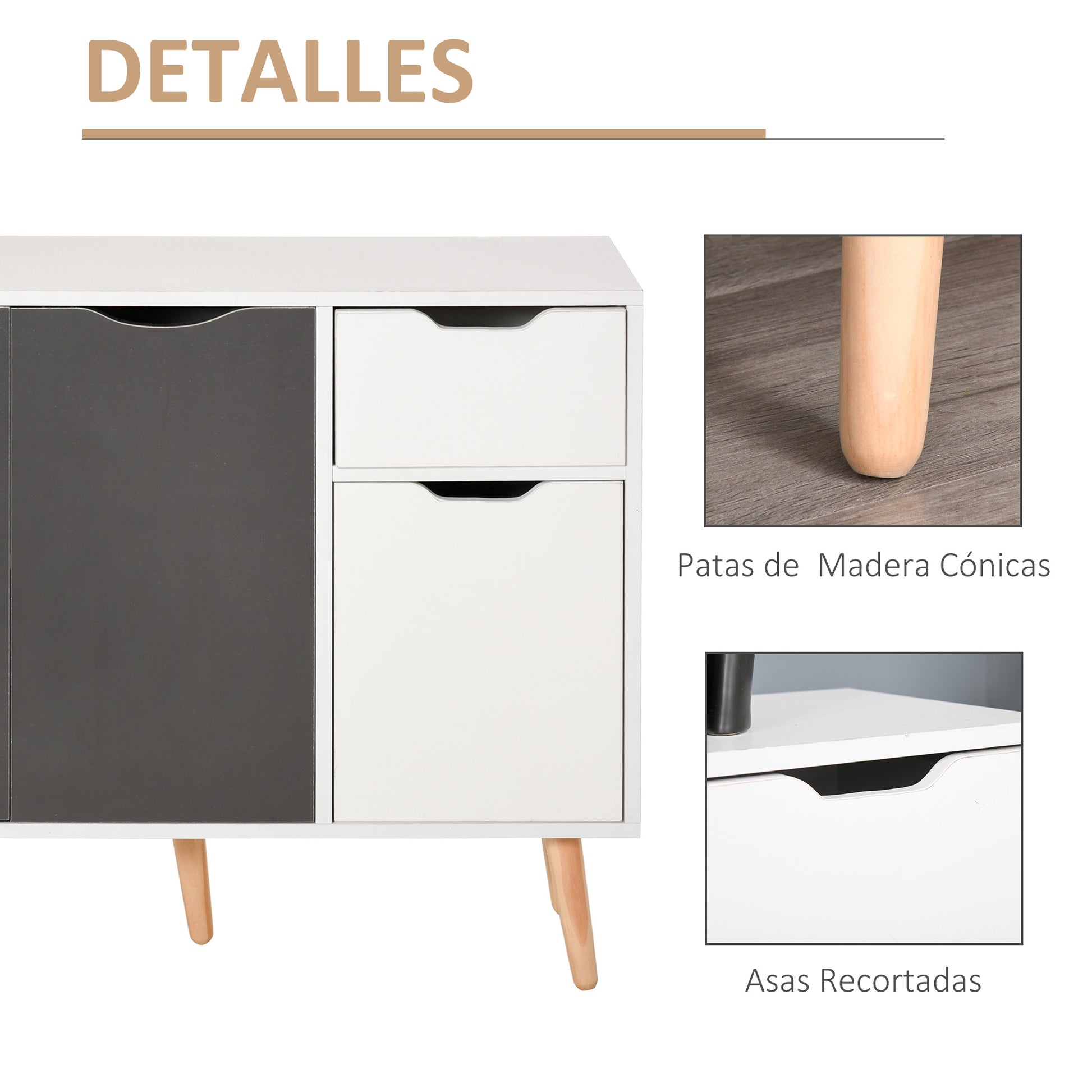 Modern Sideboard for Living Room with 3 Doors and Drawer Auxiliary Furniture for Living Room Kitchen Bedroom 90x30x72 cm White and Gray