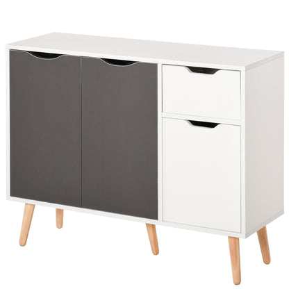 Modern Sideboard for Living Room with 3 Doors and Drawer Auxiliary Furniture for Living Room Kitchen Bedroom 90x30x72 cm White and Gray