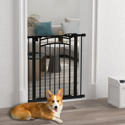 Expandable Dog Safety Gate 74-80 cm, Double Locking, Auto Close, Pressure Mount Stair Gate, 76 cm Height, Black