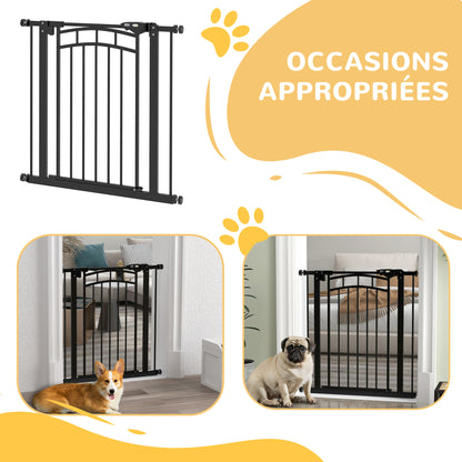 Expandable Dog Safety Gate 74-80 cm, Double Locking, Auto Close, Pressure Mount Stair Gate, 76 cm Height, Black