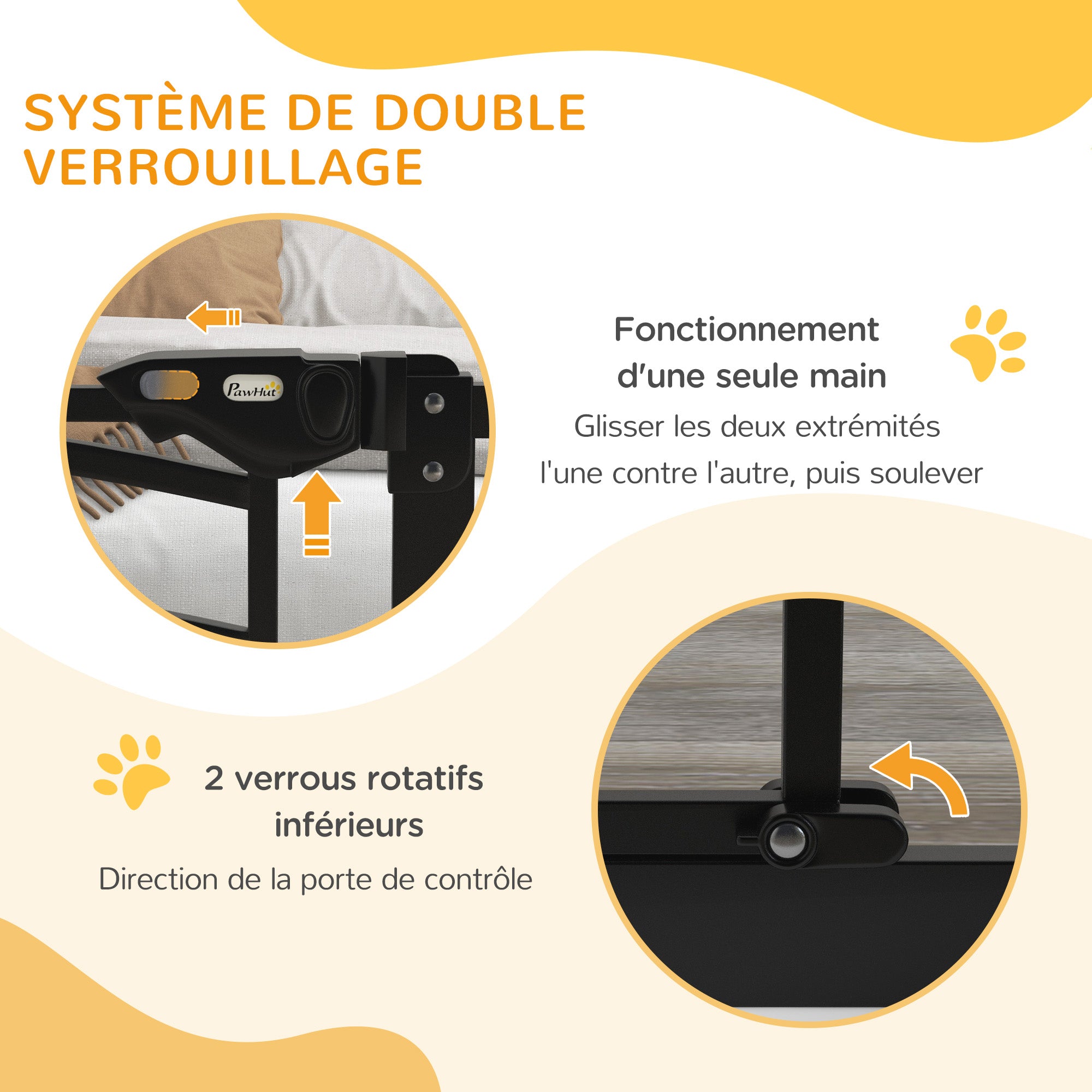 Expandable Dog Safety Gate 74-80 cm, Double Locking, Auto Close, Pressure Mount Stair Gate, 76 cm Height, Black
