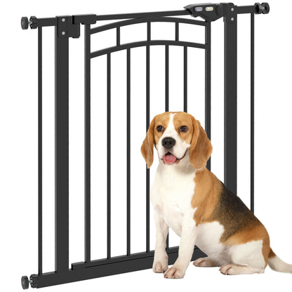 Expandable Dog Safety Gate 74-80 cm, Double Locking, Auto Close, Pressure Mount Stair Gate, 76 cm Height, Black