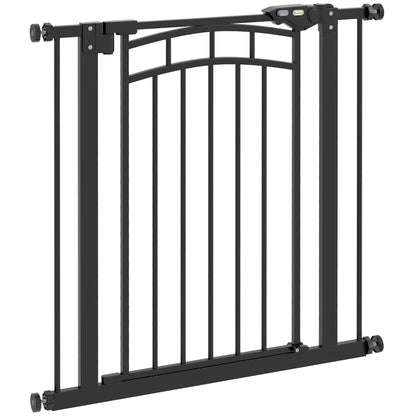 Expandable Dog Safety Gate 74-80 cm, Double Locking, Auto Close, Pressure Mount Stair Gate, 76 cm Height, Black