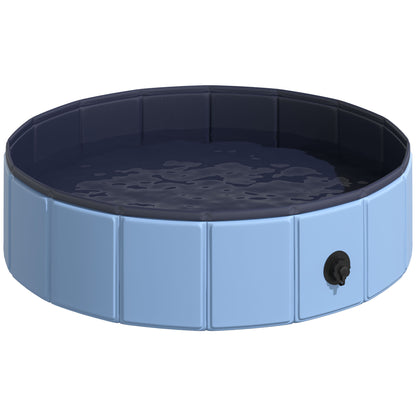 Foldable Dog Bathtub Dog Pool Splash Pool Swimming Pool Water Basin for Dogs and Cats Plastic+Wood Blue Ø80 x H20 cm
