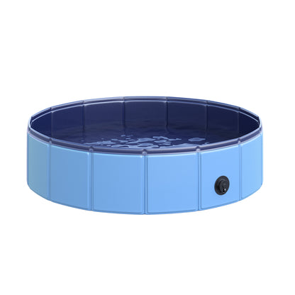 Foldable Dog Bathtub Dog Pool Splash Pool Swimming Pool Water Basin for Dogs and Cats Plastic+Wood Blue Ø80 x H20 cm