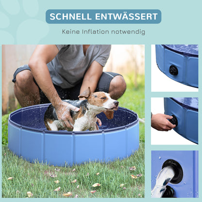 Foldable Dog Bathtub Dog Pool Splash Pool Swimming Pool Water Basin for Dogs and Cats Plastic+Wood Blue Ø80 x H20 cm