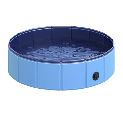 Foldable Dog Bathtub Dog Pool Splash Pool Swimming Pool Water Basin for Dogs and Cats Plastic+Wood Blue Ø80 x H20 cm