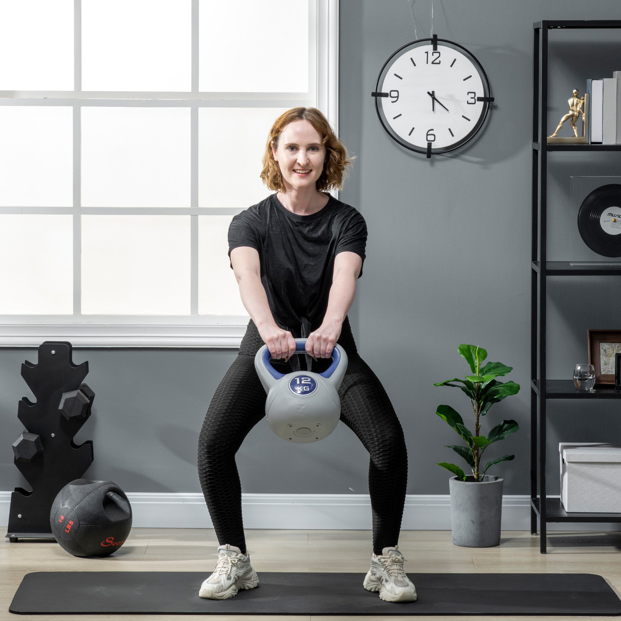 SPORTNOW Kettlebell 12 KG, Floor-Friendly Dumbbell, Swinging Dumbbell for Free Weight Training, Strength Training, Weightlifting, Endurance, Fitness, Blue