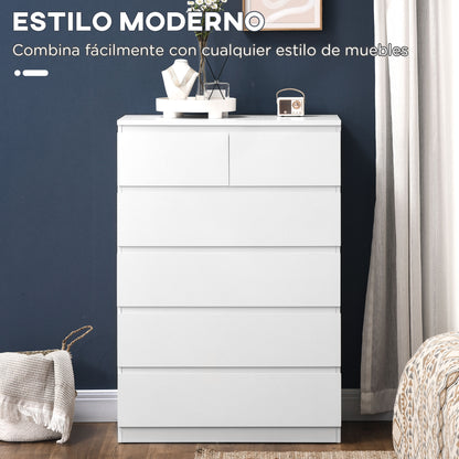 Modern Dresser with 6 Drawers Wooden Chest of Drawers Bedroom Dresser for Entryway Living Room Office Load 50 kg 80x39x115 cm White