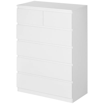 Modern Dresser with 6 Drawers Wooden Chest of Drawers Bedroom Dresser for Entryway Living Room Office Load 50 kg 80x39x115 cm White