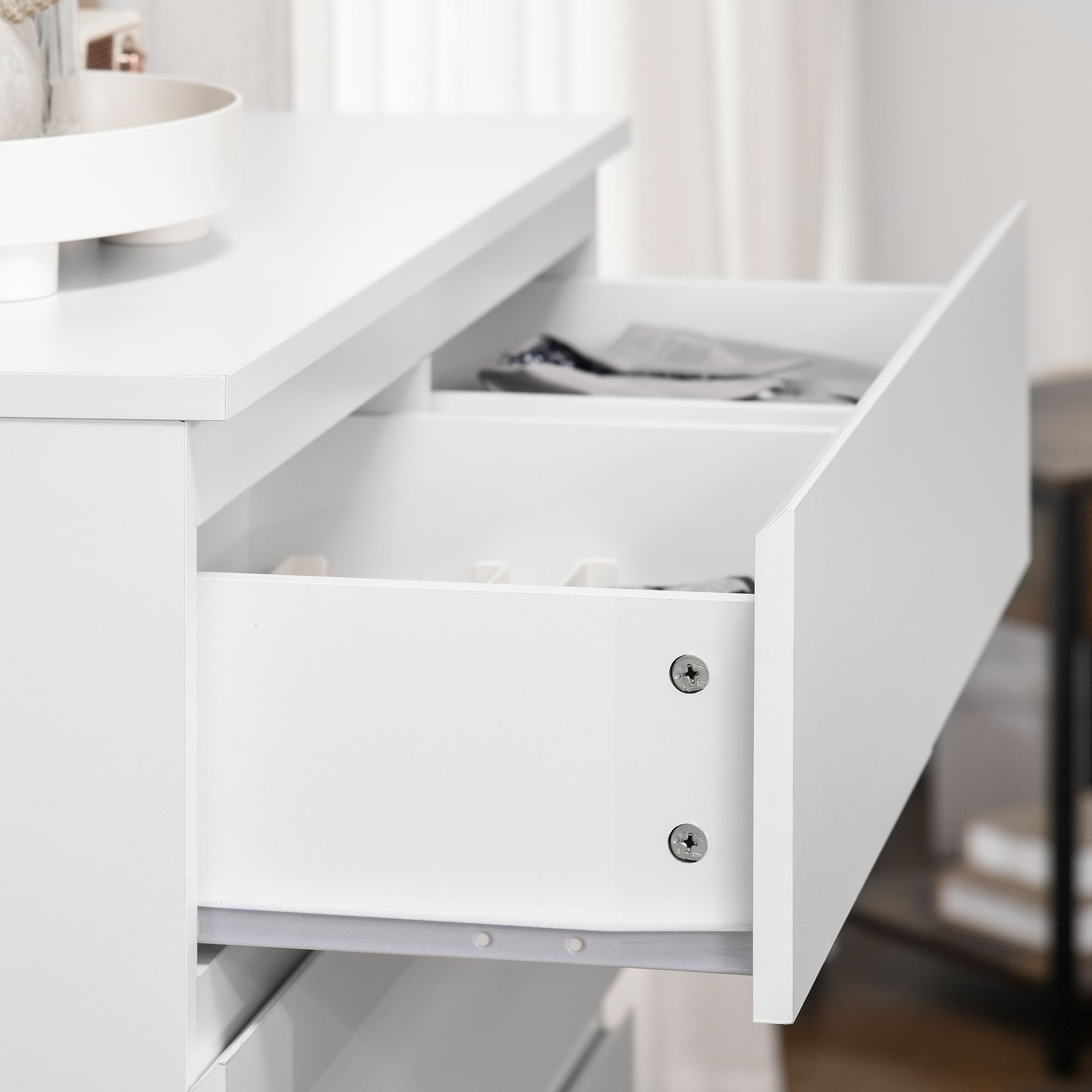 Modern Dresser with 6 Drawers Wooden Chest of Drawers Bedroom Dresser for Entryway Living Room Office Load 50 kg 80x39x115 cm White