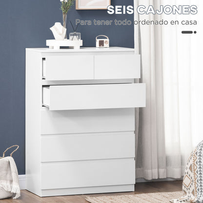 Modern Dresser with 6 Drawers Wooden Chest of Drawers Bedroom Dresser for Entryway Living Room Office Load 50 kg 80x39x115 cm White