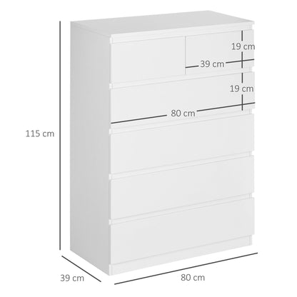 Modern Dresser with 6 Drawers Wooden Chest of Drawers Bedroom Dresser for Entryway Living Room Office Load 50 kg 80x39x115 cm White