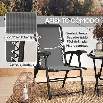3-Piece Dark Gray Patio Garden Furniture Set Outdoor Terrace Table and Chairs Foldable Steel Structure with Cup Holders