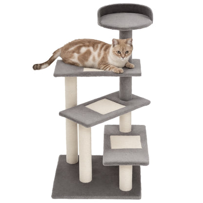 Cat Tree Cat Scratching Post Playhouse Cat Climbing Tree Stairs 5 Layers Beige Grey 48.5 x 48.5 x 100 cm (LxWxH)