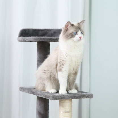 Cat Tree Cat Scratching Post Playhouse Cat Climbing Tree Stairs 5 Layers Beige Grey 48.5 x 48.5 x 100 cm (LxWxH)