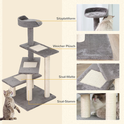 Cat Tree Cat Scratching Post Playhouse Cat Climbing Tree Stairs 5 Layers Beige Grey 48.5 x 48.5 x 100 cm (LxWxH)