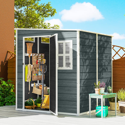 6 ft x 6 ft Weathered Gray Garden Shed with Floor, Wood-Effect Panels, Lockable Door & Windows for Patio, Lawn or Garage
