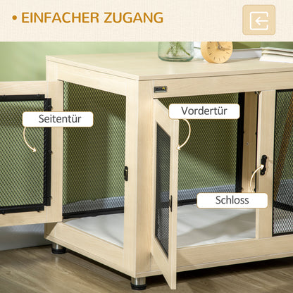 Dog Cage for Home, Dog Crate with 2 Doors, Washable Pillow, Dog House with Adjustable Feet, Latch, for Large Dogs up to 30 kg, Oak, 94 x 60 x 71.5 cm