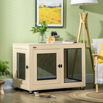 Dog Cage for Home, Dog Crate with 2 Doors, Washable Pillow, Dog House with Adjustable Feet, Latch, for Large Dogs up to 30 kg, Oak, 94 x 60 x 71.5 cm