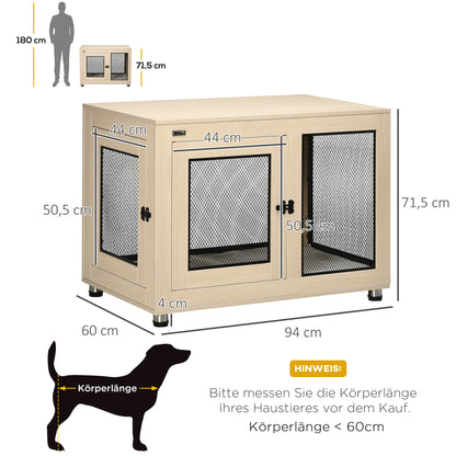 Dog Cage for Home, Dog Crate with 2 Doors, Washable Pillow, Dog House with Adjustable Feet, Latch, for Large Dogs up to 30 kg, Oak, 94 x 60 x 71.5 cm