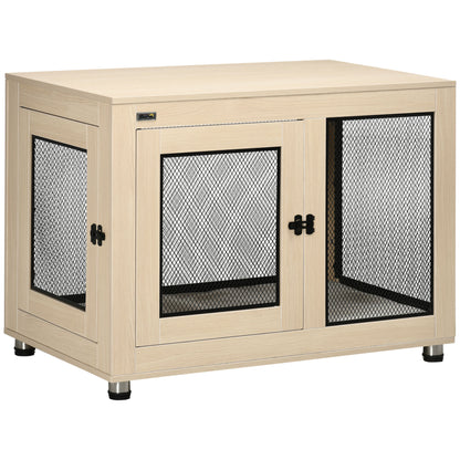 Dog Cage for Home, Dog Crate with 2 Doors, Washable Pillow, Dog House with Adjustable Feet, Latch, for Large Dogs up to 30 kg, Oak, 94 x 60 x 71.5 cm