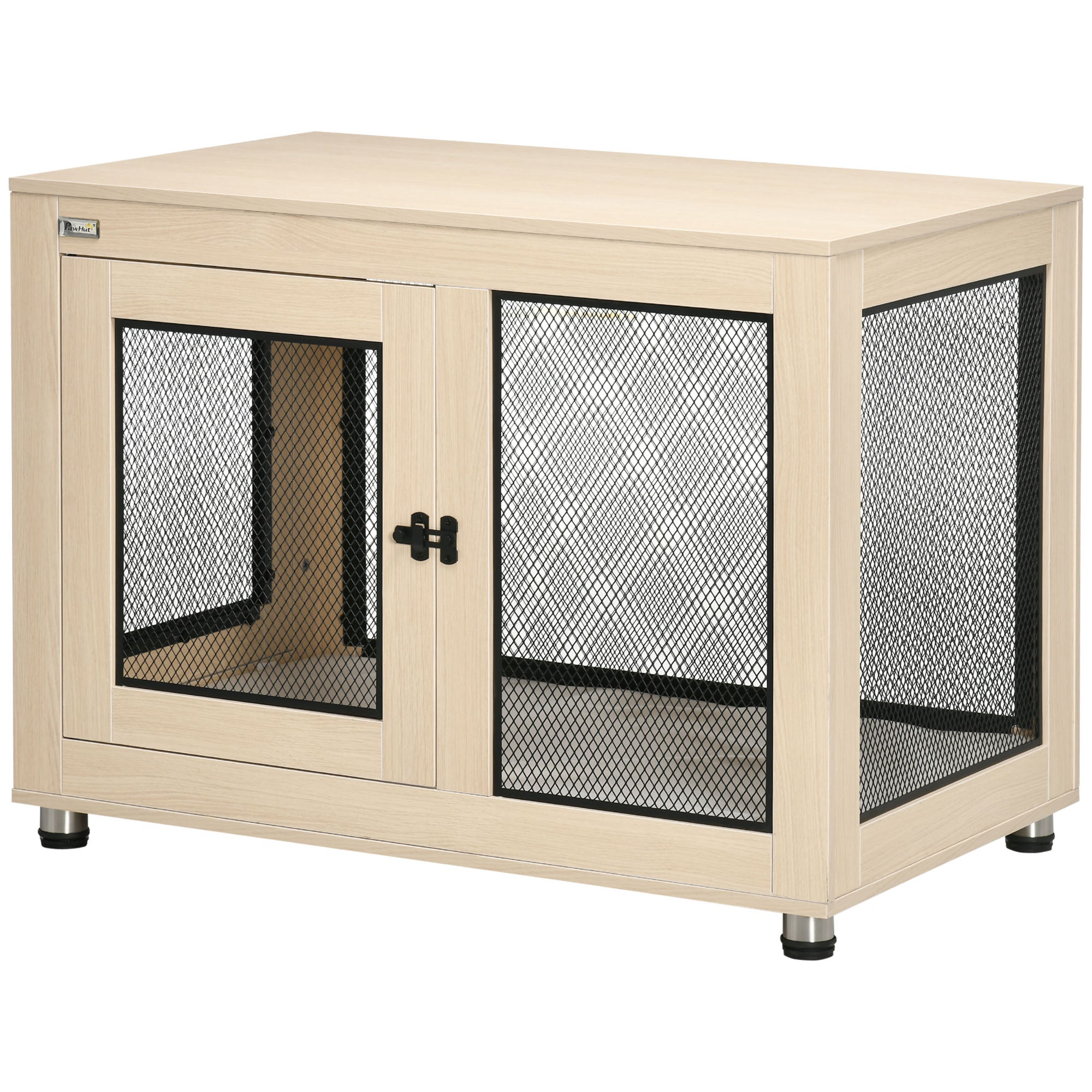 Dog Cage for Home, Dog Crate with 2 Doors, Washable Pillow, Dog House with Adjustable Feet, Latch, for Large Dogs up to 30 kg, Oak, 94 x 60 x 71.5 cm