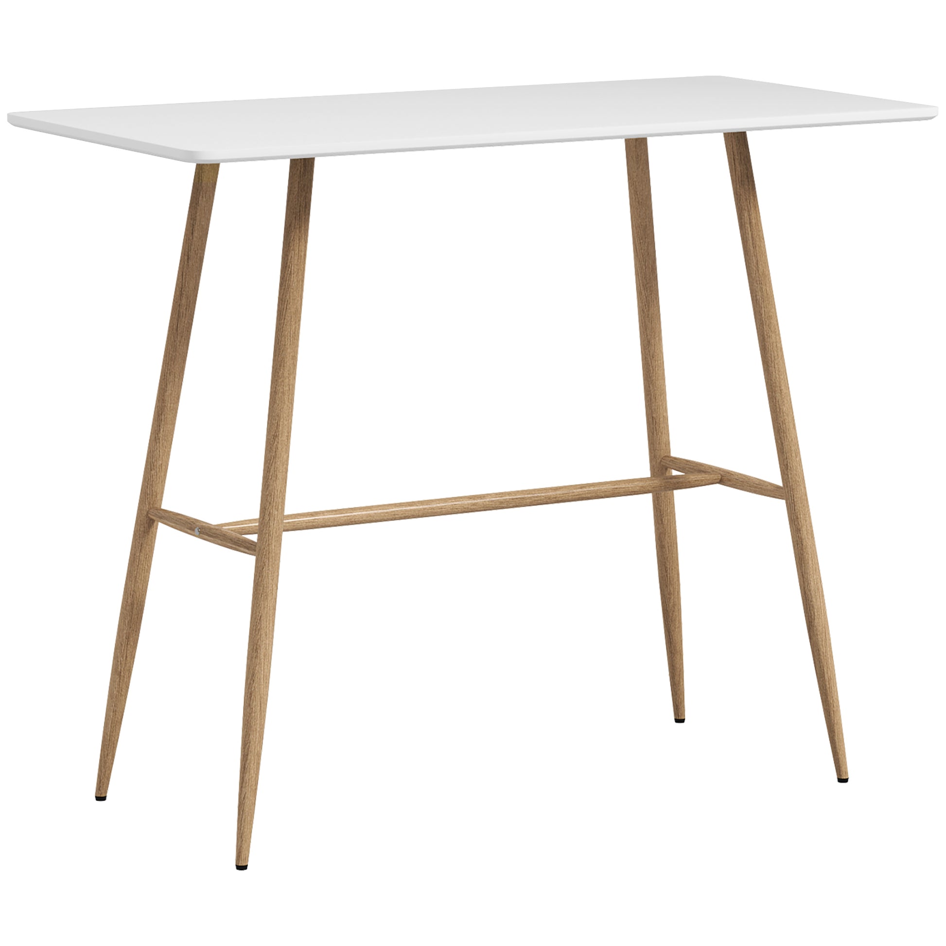 Rectangular 4-Person Bar Table, High Table with Steel Legs Wood Effect, Easy Assembly Bistro Table, for Home Bar, Dining Room, 120 x 60 x 98 cm, White