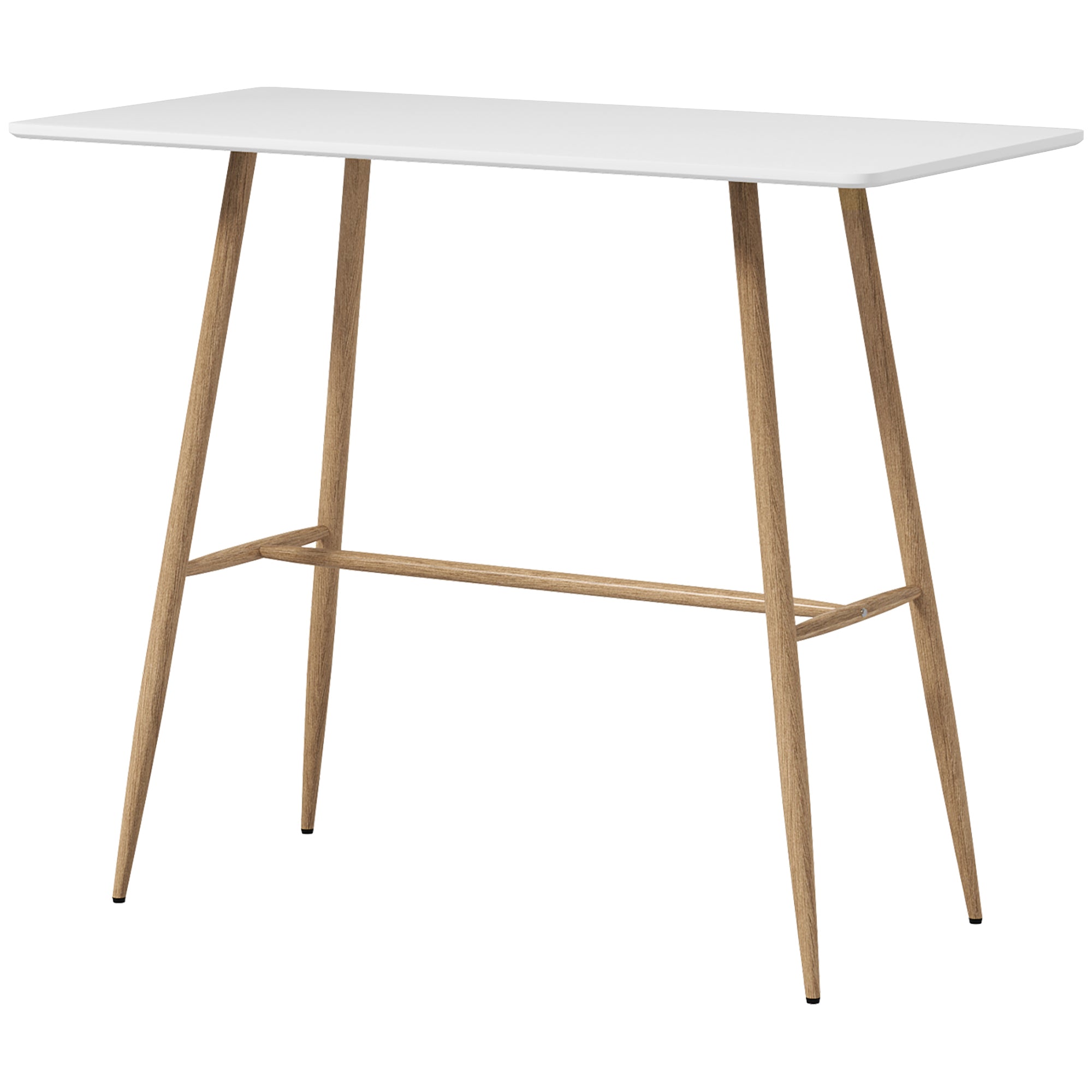 Rectangular 4-Person Bar Table, High Table with Steel Legs Wood Effect, Easy Assembly Bistro Table, for Home Bar, Dining Room, 120 x 60 x 98 cm, White