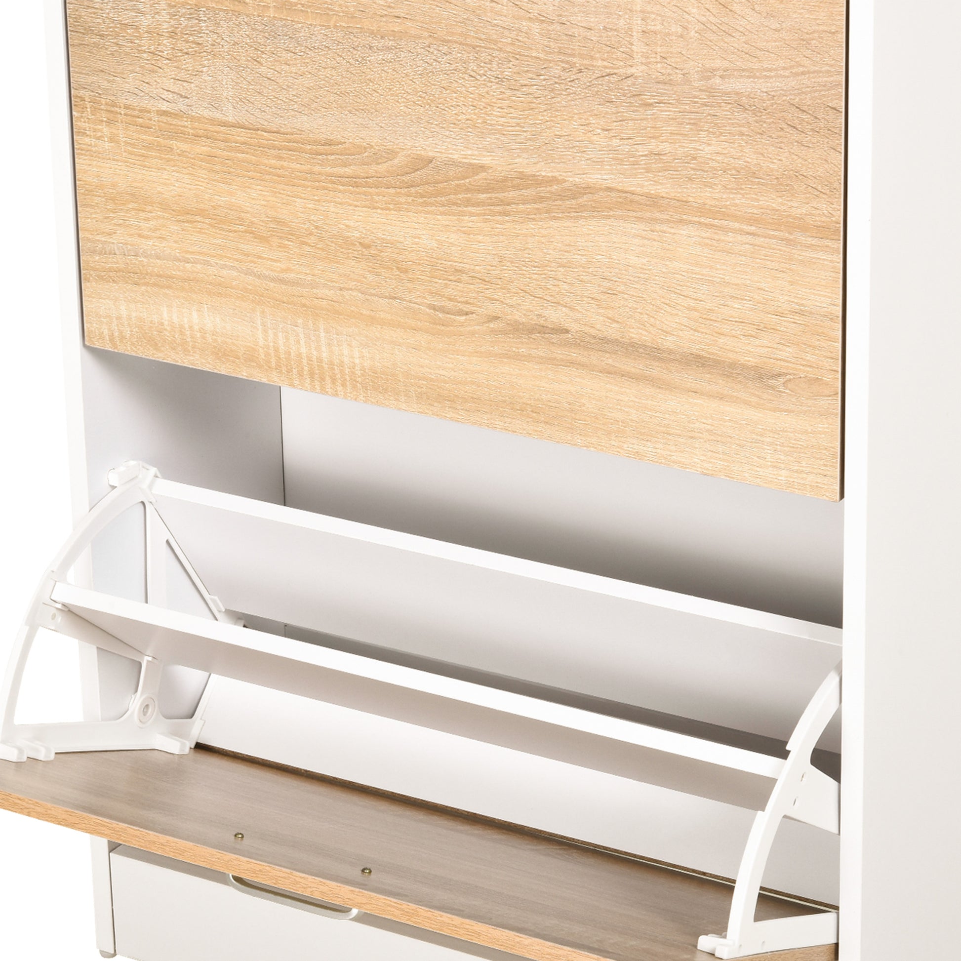 Shoe Cabinet Shoe Rack with 3 Drawers Glass Shelf and Aluminum Handle for Hallway Entry 50 kg Load 60x24x105.5 cm Natural