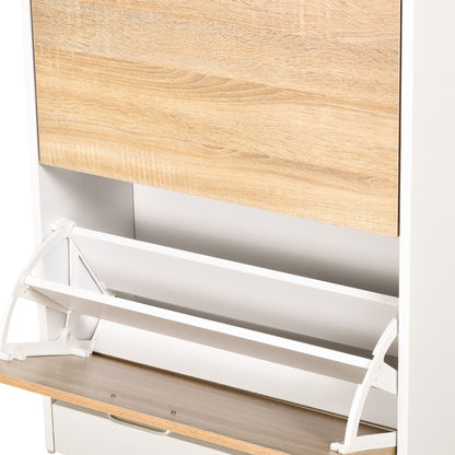 Shoe Cabinet Shoe Rack with 3 Drawers Glass Shelf and Aluminum Handle for Hallway Entry 50 kg Load 60x24x105.5 cm Natural