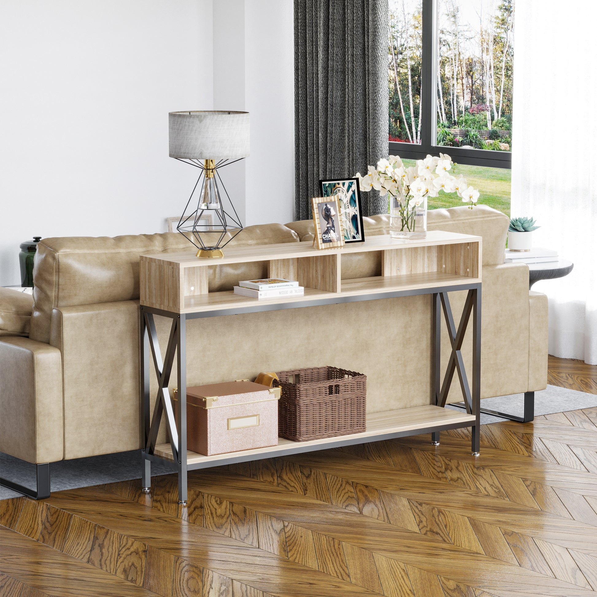 Hallway Console Table for Entryway with 2 Compartments and Shelf Console for Entryway Hallway 120x23.5x75 cm Oak and Black