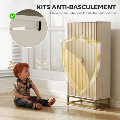 Kitchen Buffet, Kitchen Storage Cabinet, Modern Display Cabinet with 12 Shelf Doors, Adjustable Shelves, and Double Louvered Door, for Dining Room, Living Room, 58x29x119.5cm, White