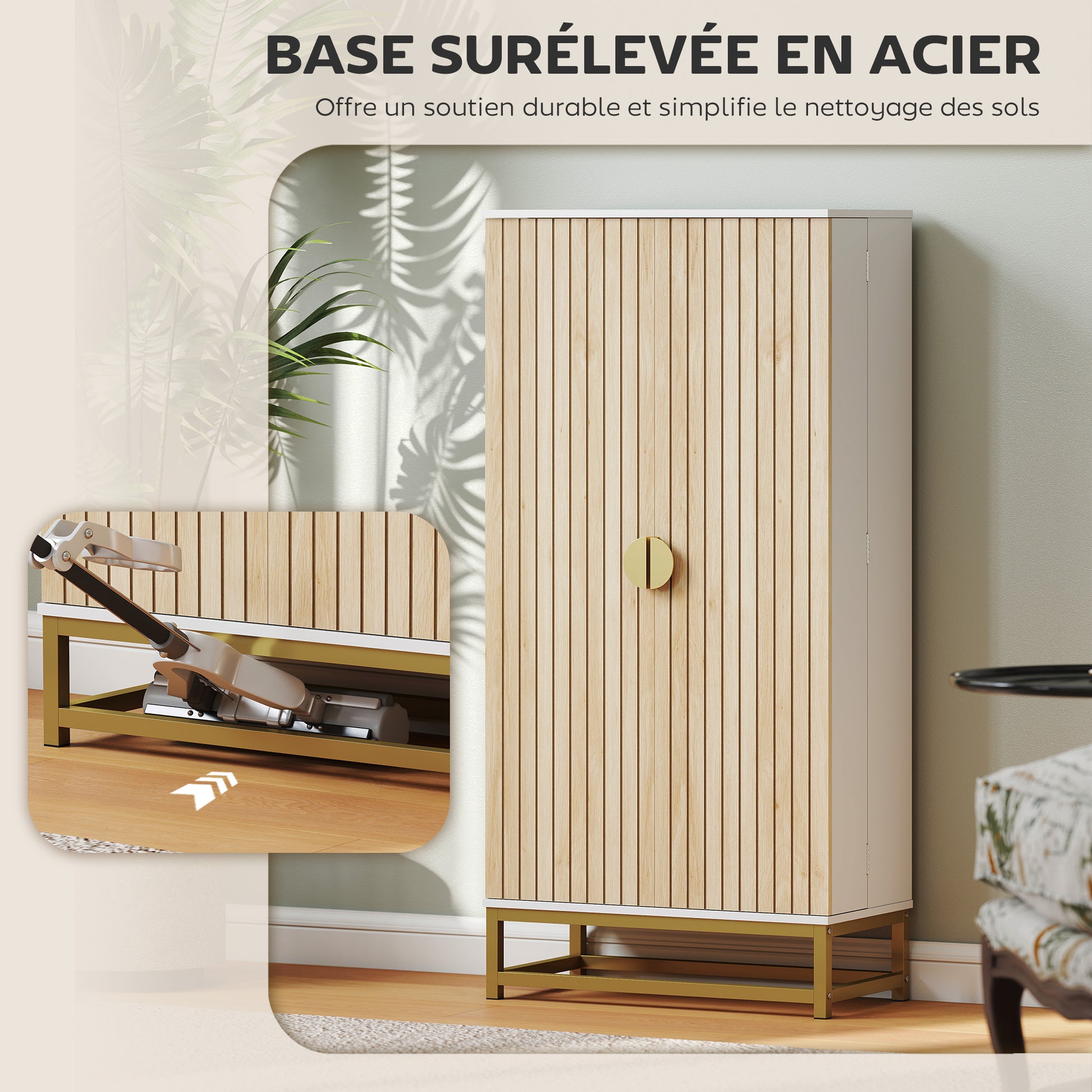 Kitchen Buffet, Kitchen Storage Cabinet, Modern Display Cabinet with 12 Shelf Doors, Adjustable Shelves, and Double Louvered Door, for Dining Room, Living Room, 58x29x119.5cm, White