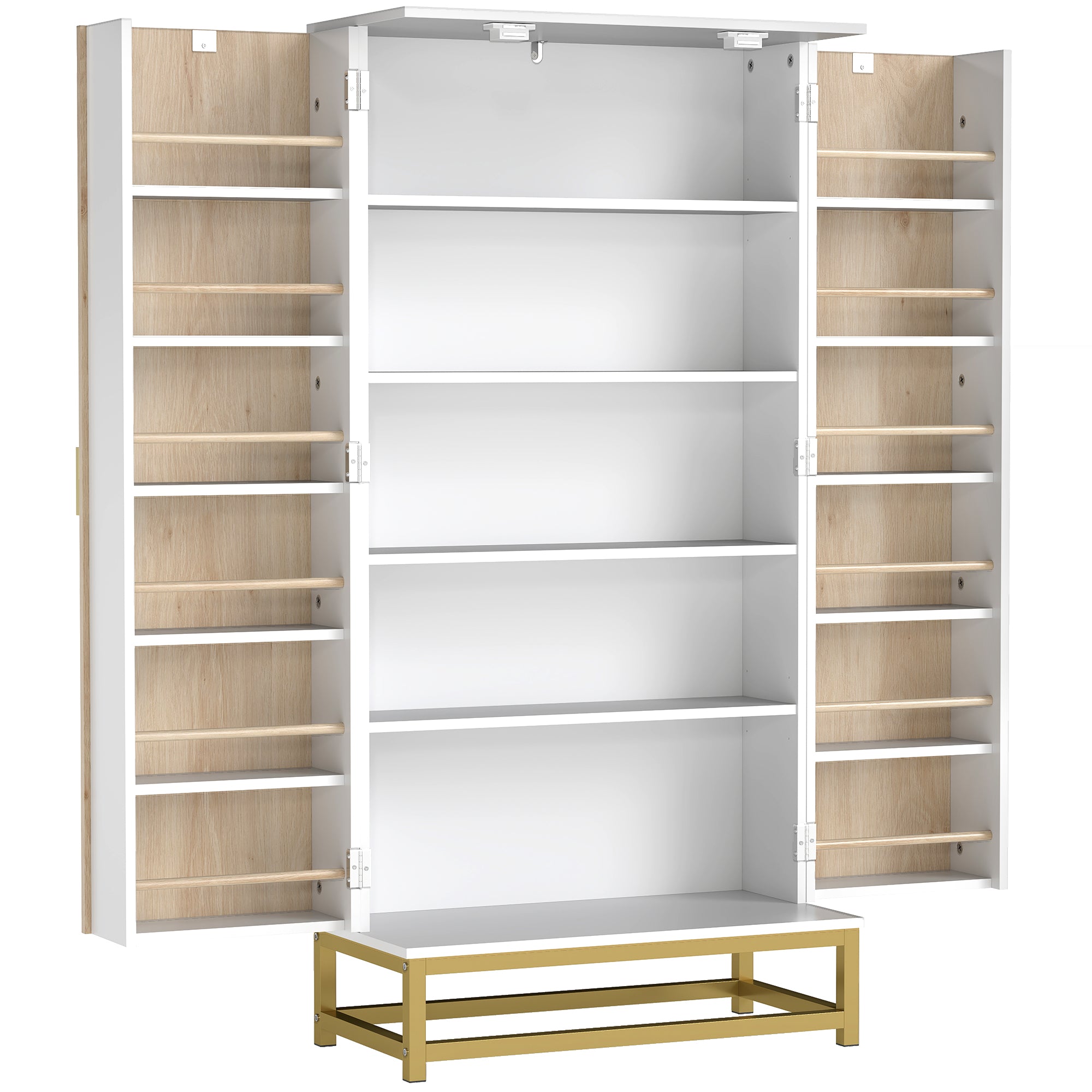 Kitchen Buffet, Kitchen Storage Cabinet, Modern Display Cabinet with 12 Shelf Doors, Adjustable Shelves, and Double Louvered Door, for Dining Room, Living Room, 58x29x119.5cm, White