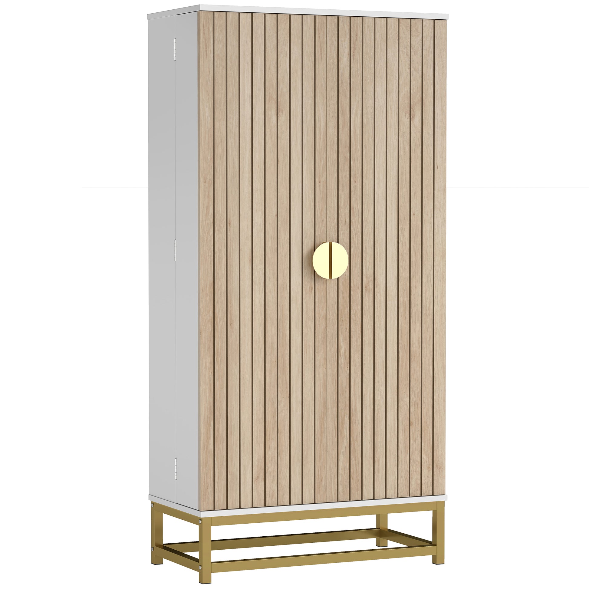 Kitchen Buffet, Kitchen Storage Cabinet, Modern Display Cabinet with 12 Shelf Doors, Adjustable Shelves, and Double Louvered Door, for Dining Room, Living Room, 58x29x119.5cm, White
