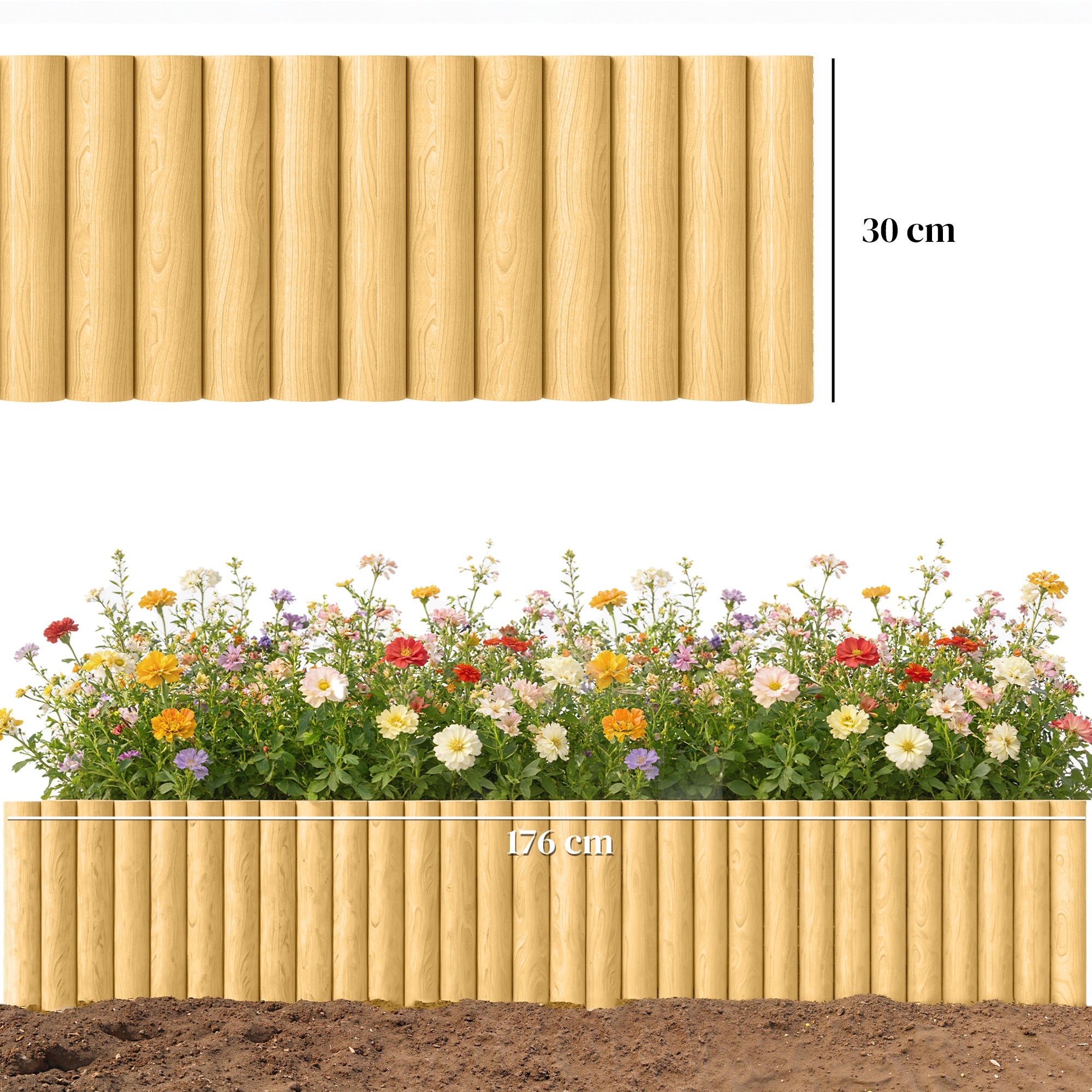 Wooden Garden Fence 69.3 x 11.8 in — Fence Panels, Pet Barrier, Landscape Border for Flowerbeds, Natural Wood