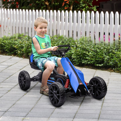 Go-Kart Pedal Car with Handbrake, Adjustable Seat, Forward and Reverse Gears, EVA Wheels, Pedal, Children's Vehicle Go-Kart for Kids 3-8 Years Blue