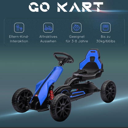 Go-Kart Pedal Car with Handbrake, Adjustable Seat, Forward and Reverse Gears, EVA Wheels, Pedal, Children's Vehicle Go-Kart for Kids 3-8 Years Blue
