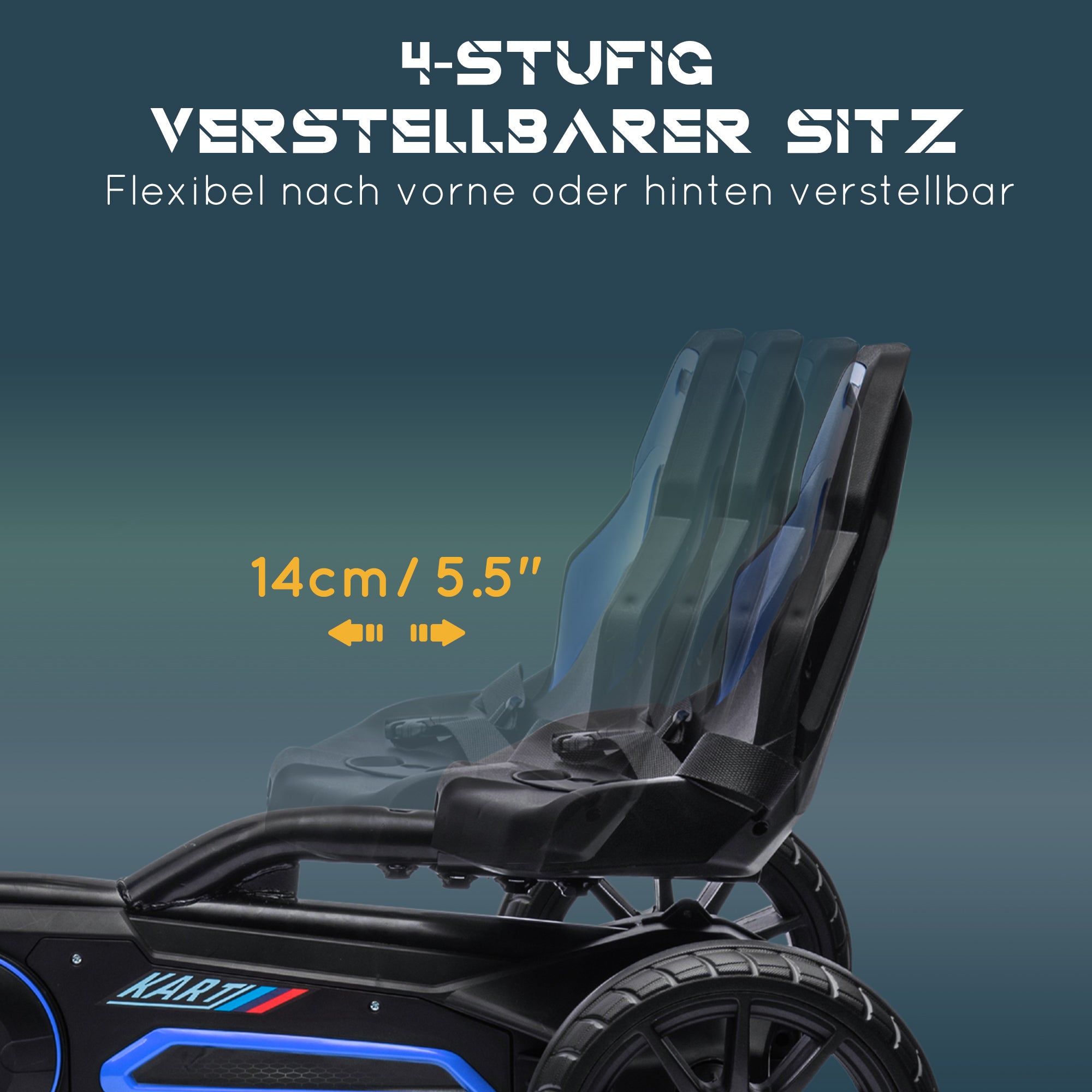 Go-Kart Pedal Car with Handbrake, Adjustable Seat, Forward and Reverse Gears, EVA Wheels, Pedal, Children's Vehicle Go-Kart for Kids 3-8 Years Blue
