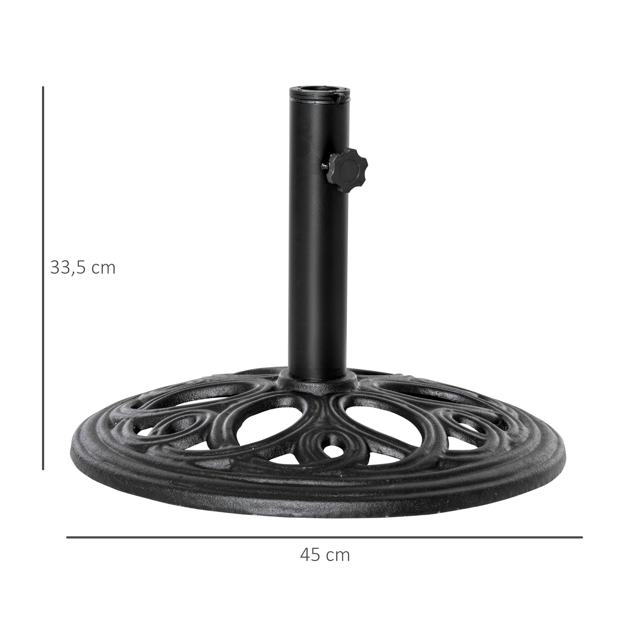 Round 11.5 kg Parasol Base, Outdoor Cast Iron Umbrella Stand for Ø 38 and 48 mm Pole, Patio Garden Terrace Umbrella Base, Ø 45 x 33.5 cm, Black