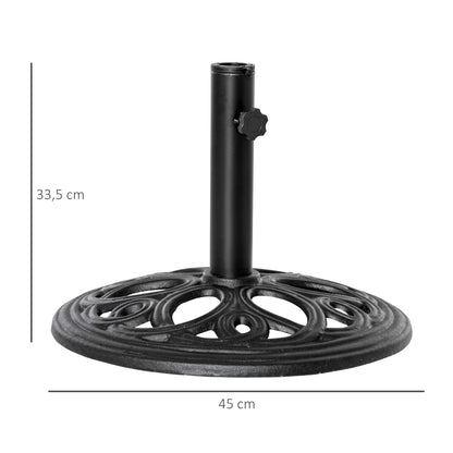 Round 11.5 kg Parasol Base, Outdoor Cast Iron Umbrella Stand for Ø 38 and 48 mm Pole, Patio Garden Terrace Umbrella Base, Ø 45 x 33.5 cm, Black