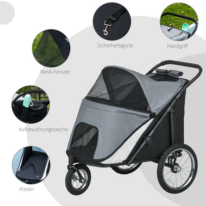Dog Wagon Dog Stroller with Mesh Windows, Foldable Cat Cart with Safety Leash, Large Rubber Wheels for Medium, Large Dogs up to 30 kg, Oxford, Grey
