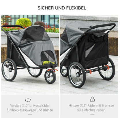 Dog Wagon Dog Stroller with Mesh Windows, Foldable Cat Cart with Safety Leash, Large Rubber Wheels for Medium, Large Dogs up to 30 kg, Oxford, Grey